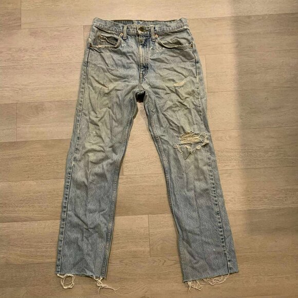 Chopped and Thrashed Vintage Orange Tab 505 Levi's Blue Jeans - Picture 1 of 8